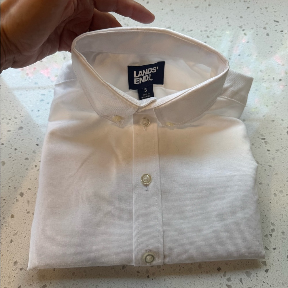 Boy size 5, Lands' End White Button-Down Dress Shirt